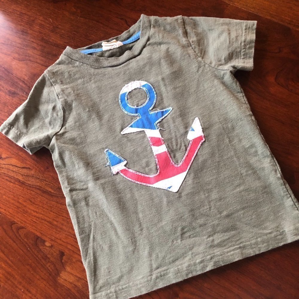 Mini Boden Patriotic Applique Anchor Shirt- Size 2-3y